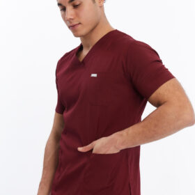 Tek üst bordo scrubs - Bordo üniforma erkek tek üst