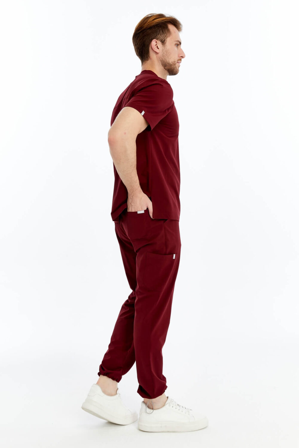 Yula Nervus Hakim Yaka Erkek Scrubs - Bordo - Görsel 2