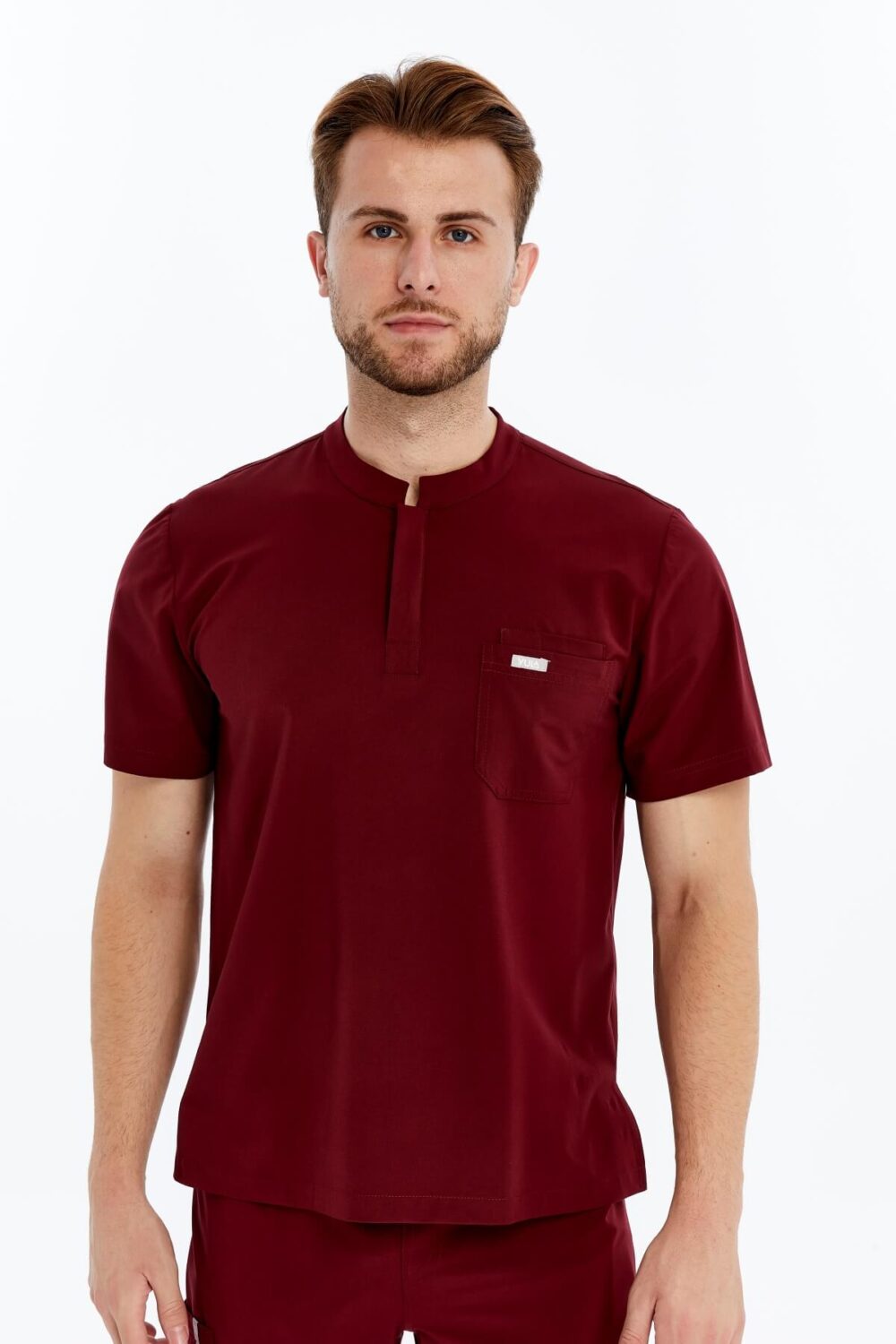 Yula Nervus Hakim Yaka Erkek Scrubs - Bordo - Görsel 3